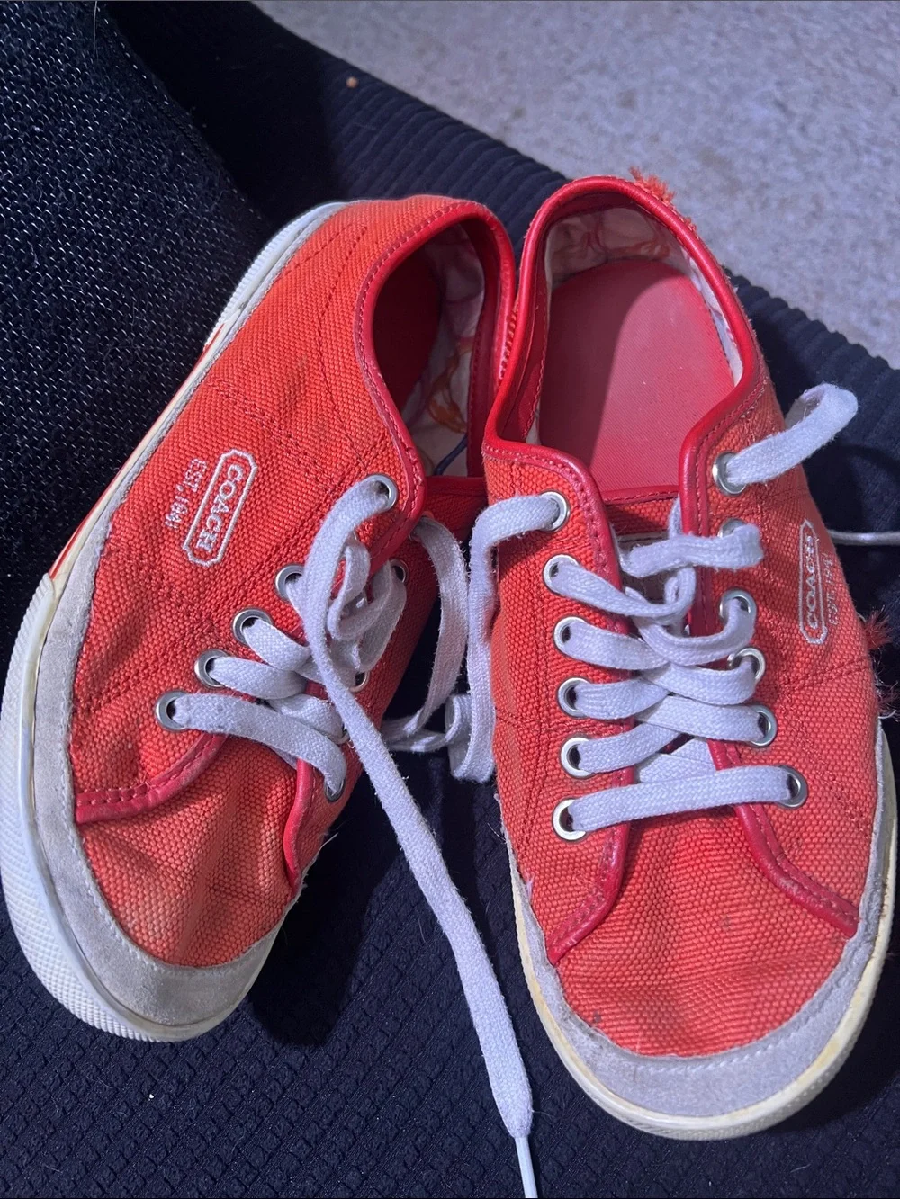 Coach Red Canvas Low-Top Sneakers with White Laces